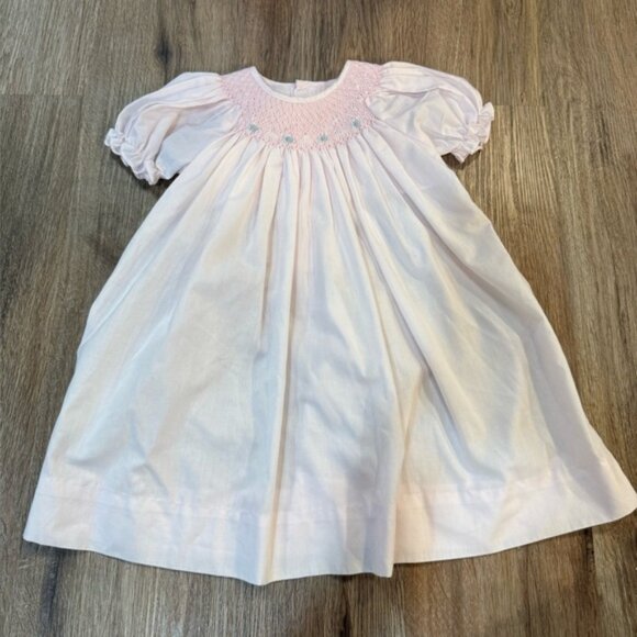 Pretty baby girl pale pink vintage hand embroidered smocking dress 3m Ami 90s - Picture 1 of 5
